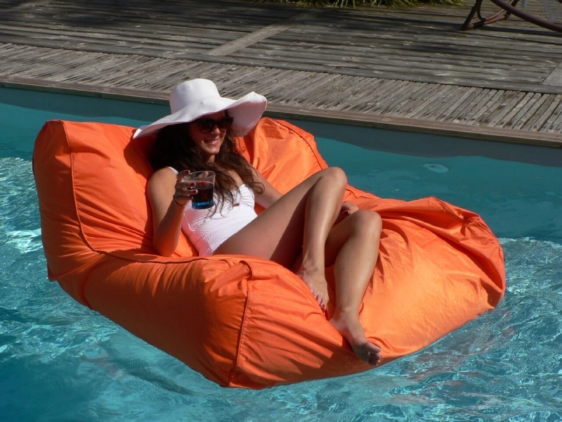 Ocean Blue Sit In Pool Lounger Orange, Sit In Pool Swimming Sofa