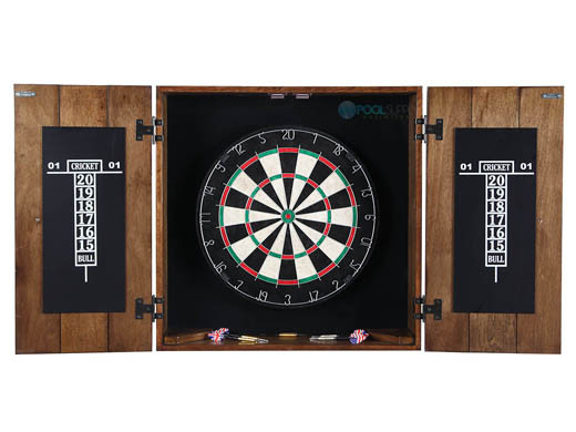 Hathaway Drifter Solid Wood Dartboard And Cabinet Set Rustic Oak