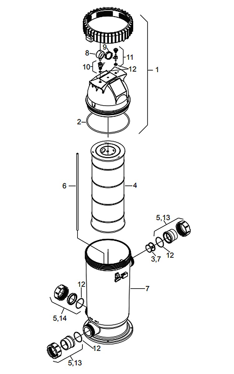 Jandy CS Cartridge Filter | 100 sq. ft. | CS100 Parts Schematic