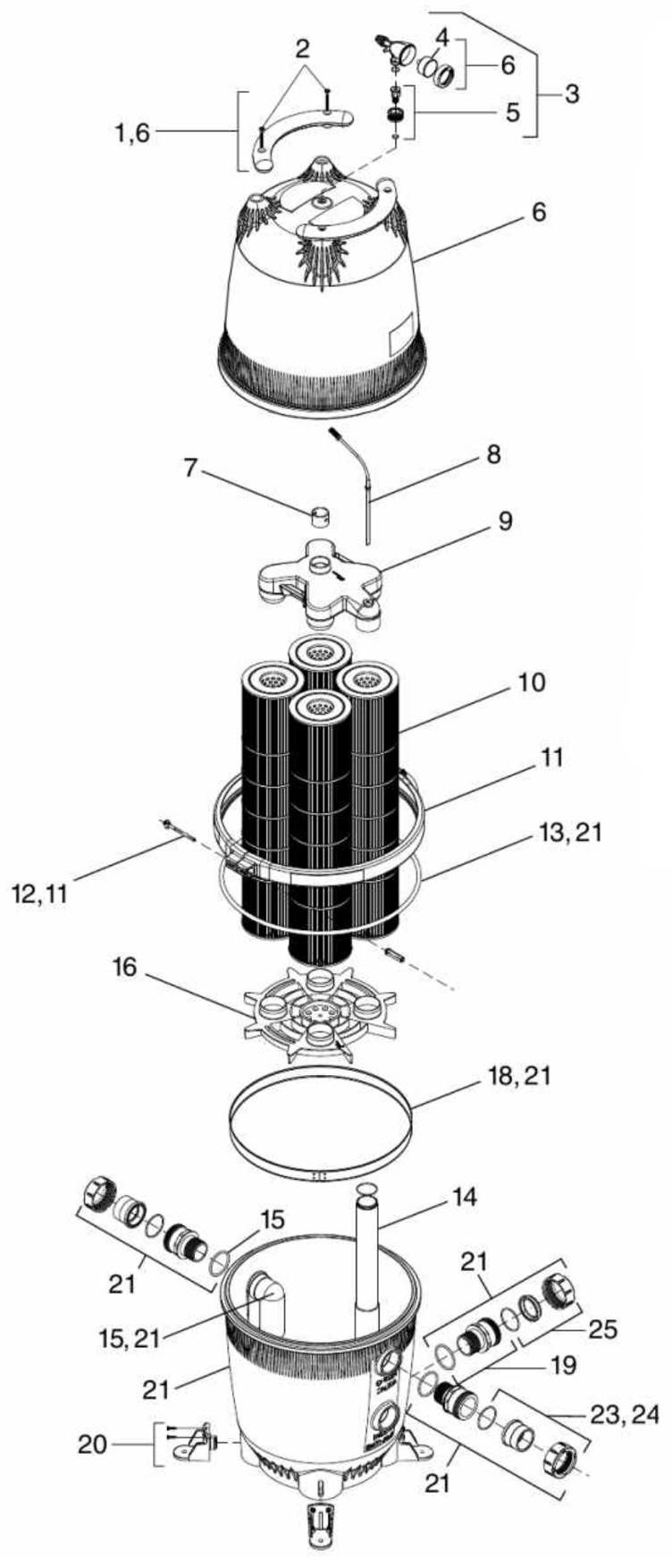 Jandy CV Series Cartridge Filter | 340 Sq Ft | CV340 Parts Schematic