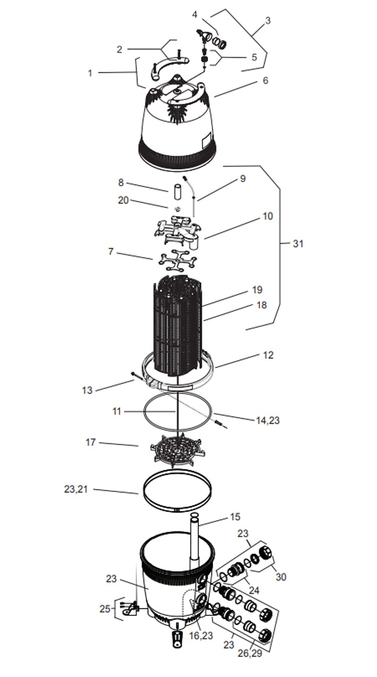 Jandy DEV Series DE Filter | 48 Sq Ft | Requires Backwash Valve | DEV48 Parts Schematic