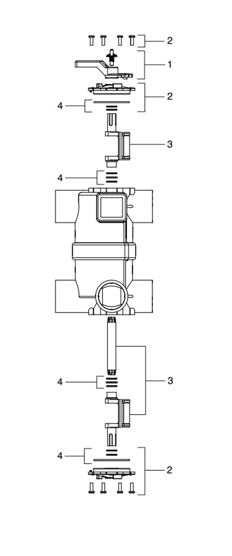 Jandy Neverlube Backwash Valve with Unions | 8034J Parts Schematic