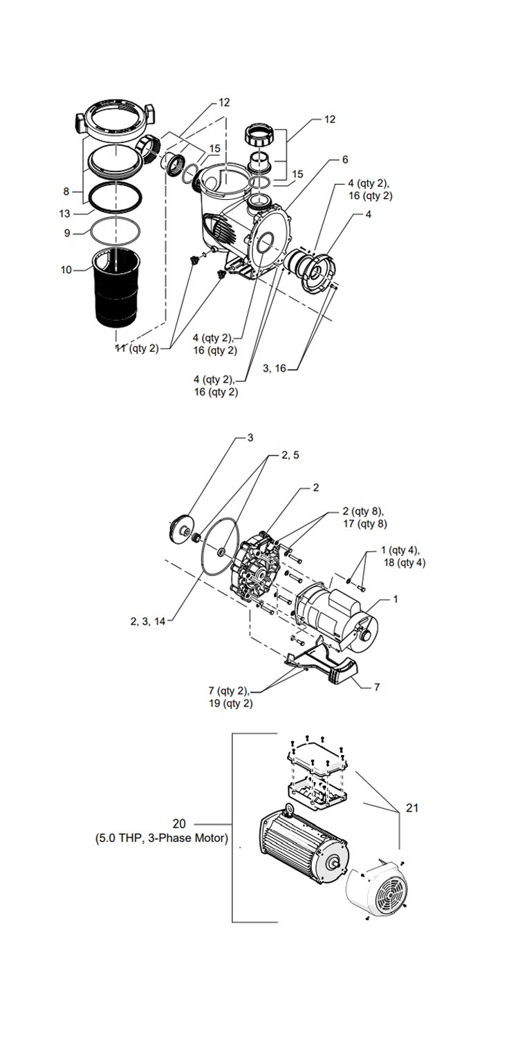 Jandy Stealth High Pressure Full Rated Pool Pump | 2HP 208-230V | SHPF2.0 Parts Schematic