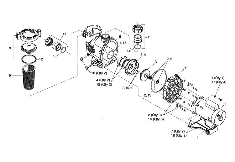 Jandy MaxHP Uprated Pump | .75HP 115V/230V | MHPM.75 Parts Schematic