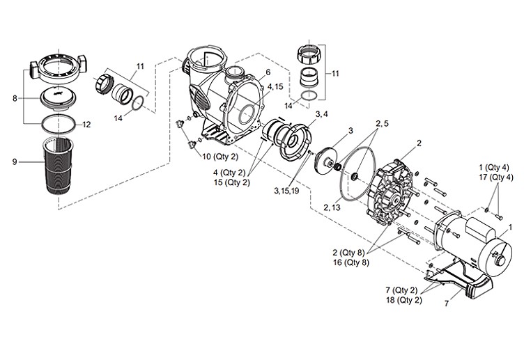 Jandy MaxHP Uprated Pump | 1.0HP 115V/230V | MHPM1.0 Parts Schematic