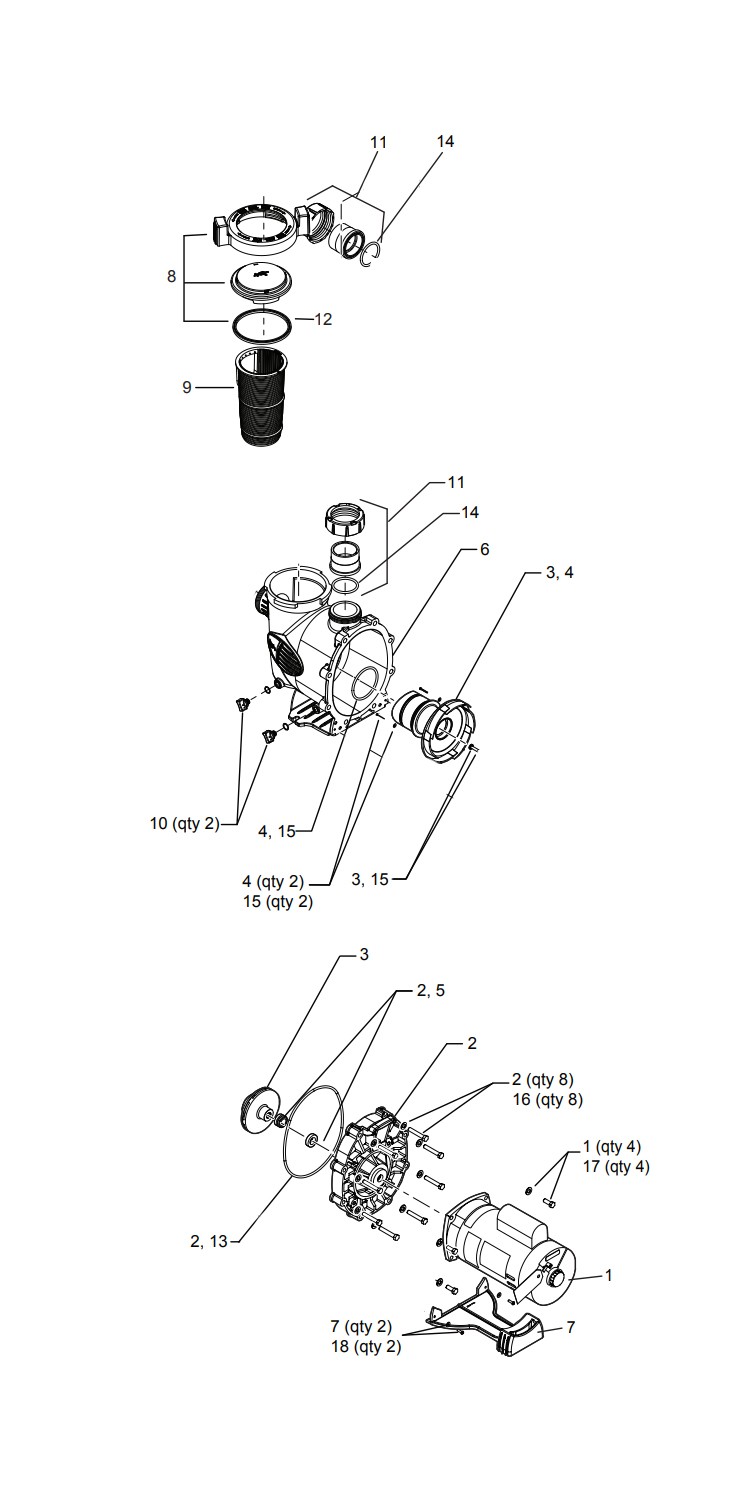 Jandy Water Feature  Medium Head Up-Rated Pool Pump | 80GPM 115V/230V | WFTR80 Parts Schematic