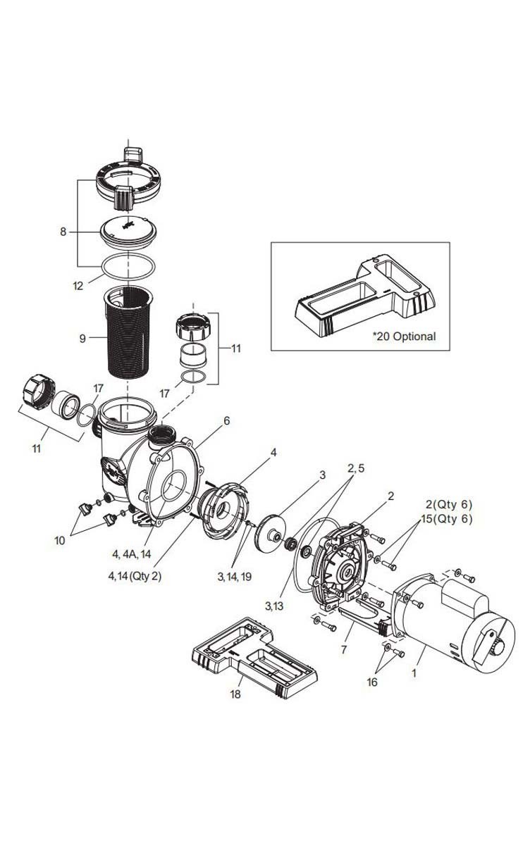 Jandy FloPro Medium Head Two-Speed Pump | 2HP Up-Rated | 230V | FHPM2.0-2 Parts Schematic