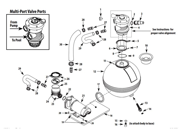 Waterway TWM 19" Sand Filter System | 1HP Pump 2 Sq. Ft. Filter | 3' NEMA Cord | 520-1910 Parts Schematic