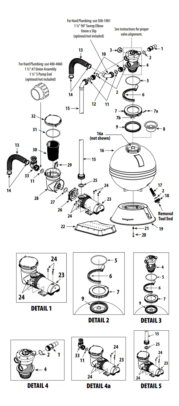 Waterway ClearWater Above Ground Pool 19" Sand Deluxe Filter System | 1HP Pump 2.0 Sq. Ft. Filter | 3' NEMA Cord | FSS01910-6S Parts Schematic