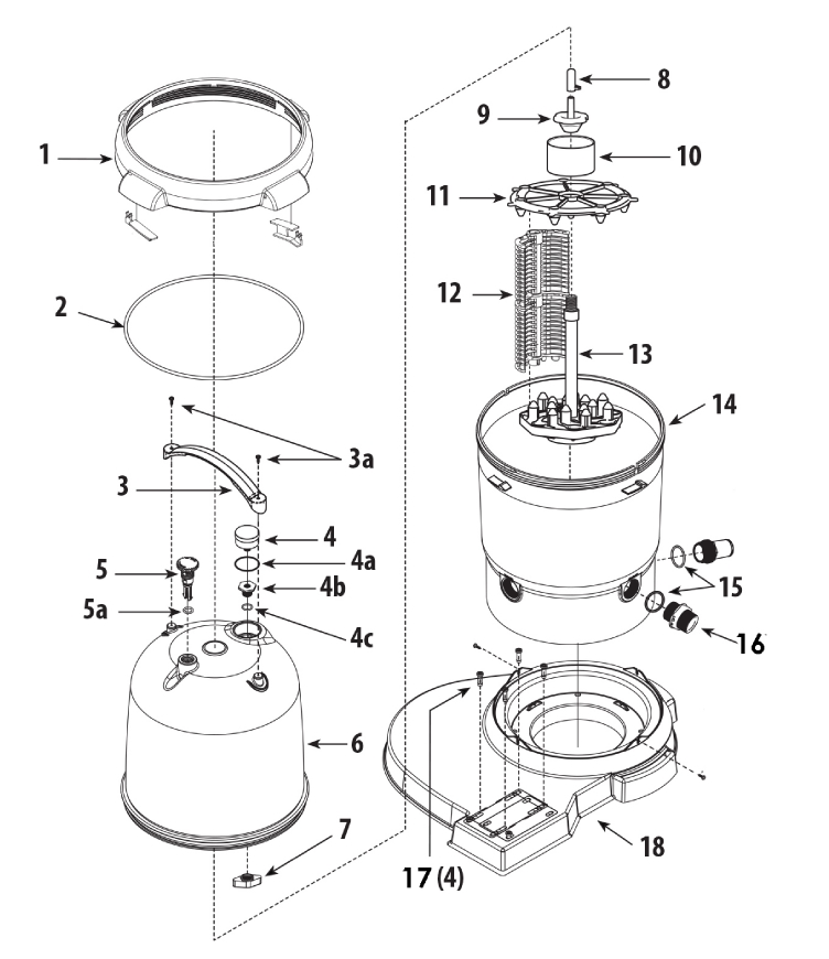 Waterway ClearWater II Cartridge Filter | 75 Sq. Ft. 75 GPM | FC0757 Parts Schematic