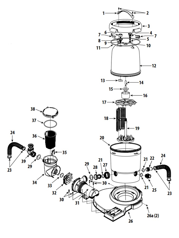 Waterway ClearWater II Above Ground Pool Deluxe Cartridge Filter System | 1HP 2-Speed Pump 75 Sq. Ft. Filter | 3' NEMA Cord | FCS075107-6 Parts Schematic