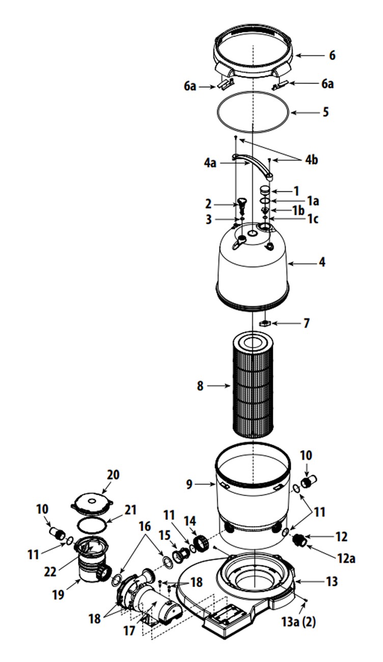 Waterway ClearWater II Above Ground Pool Standard Cartridge Filter System | 1.5HP 2-Speed Pump 100 Sq. Ft. Filter | 3' NEMA Cord | 522-5147-6S Parts Schematic