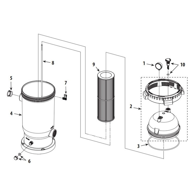 Waterway ProClean Plus Single Cartridge Filter | 175 Sq. Ft. 150 GPM  | PCCF-175 Parts Schematic