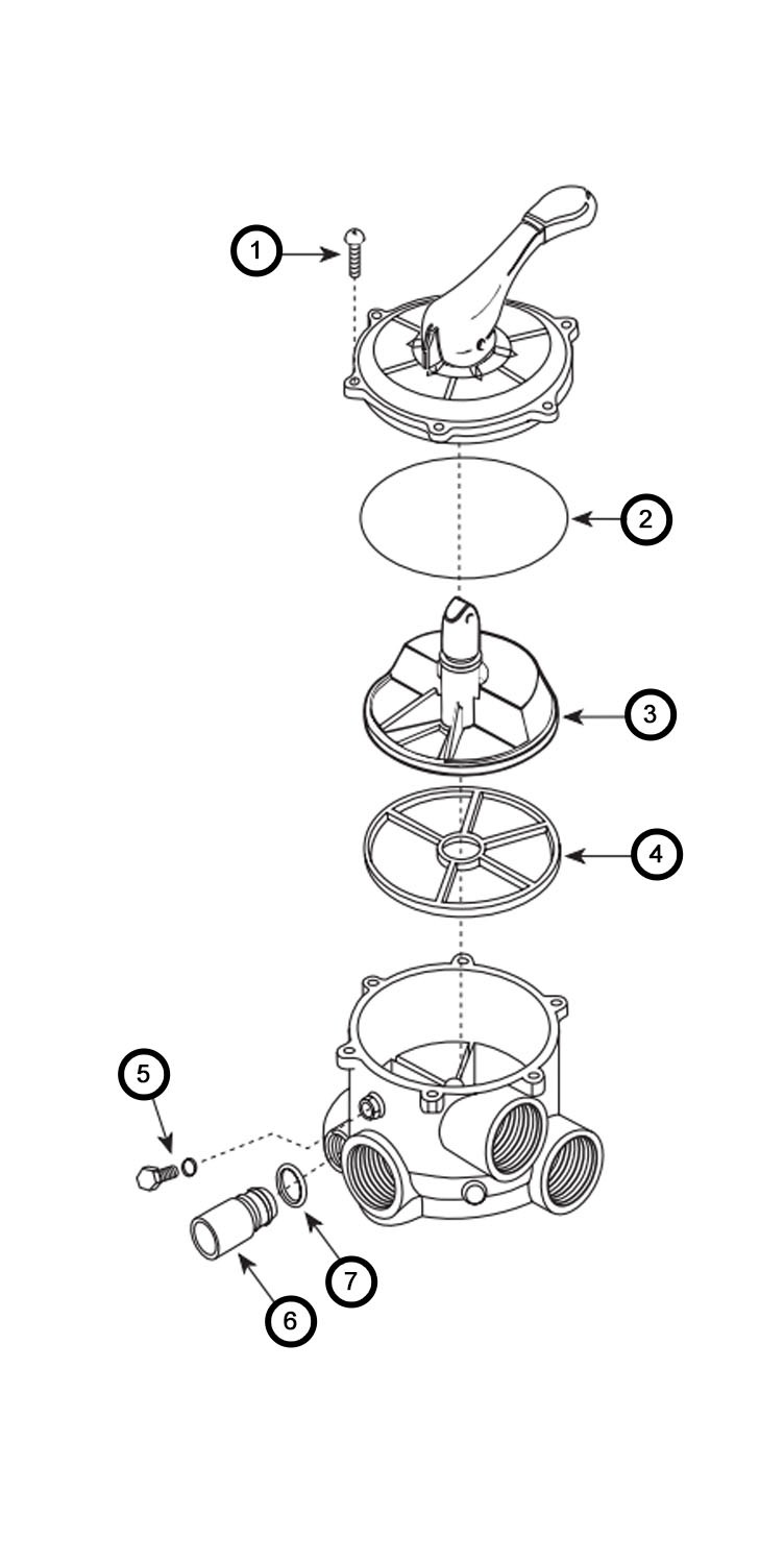 Waterway 2" FPT Multiport Valve with Union Connections for D.E. Filters | WVD001 Parts Schematic