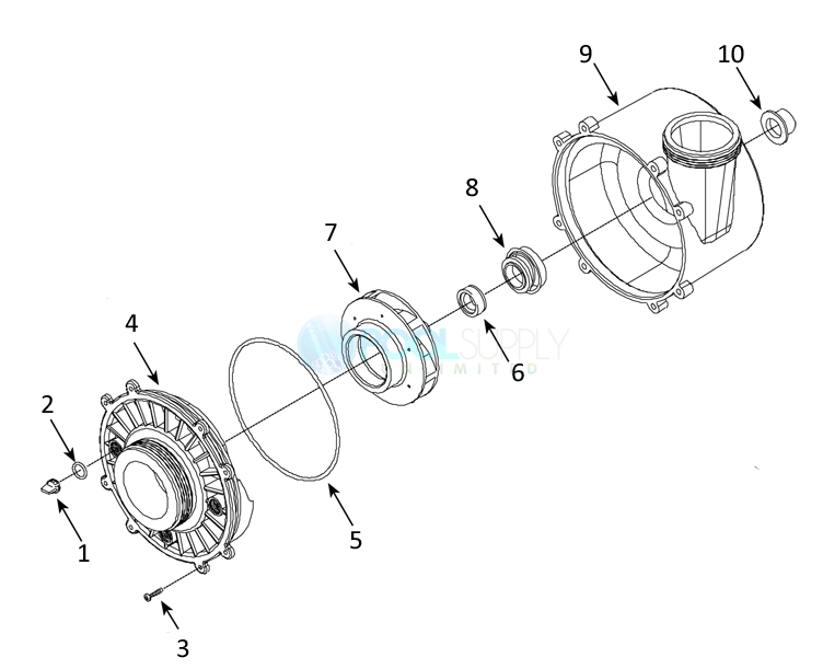 Waterway Executive 48 Spa Pump | 1-Speed 1HP 115V 48-Frame 2" Intake-2" Discharge | 3410410-1A Parts Schematic