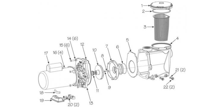 Waterway Champion 56 Frame 2.5HP Standard Efficiency Maximum Rated 2-Speed Pool Pump 115/230V | CHAMPS-225 Parts Schematic