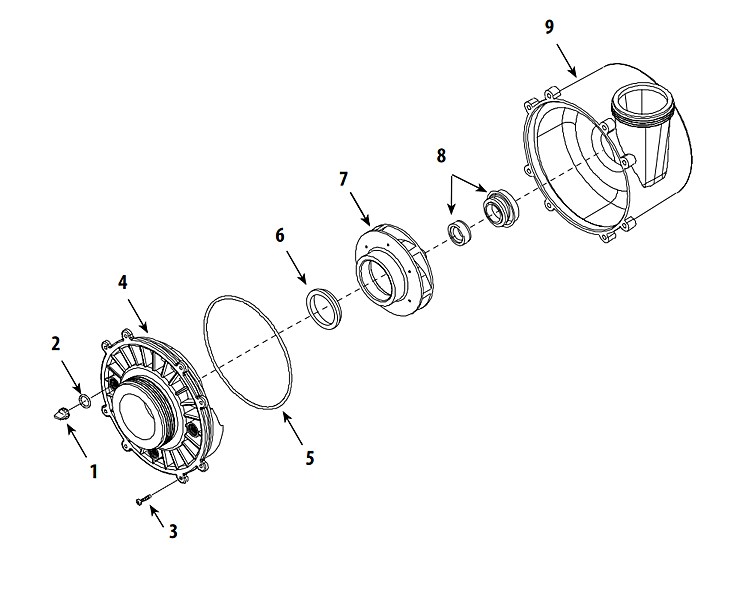 Waterway Executive 48 Frame | 2-Speed 3HP 230V 2" Intake 2" Discharge | 3421221-1A Parts Schematic