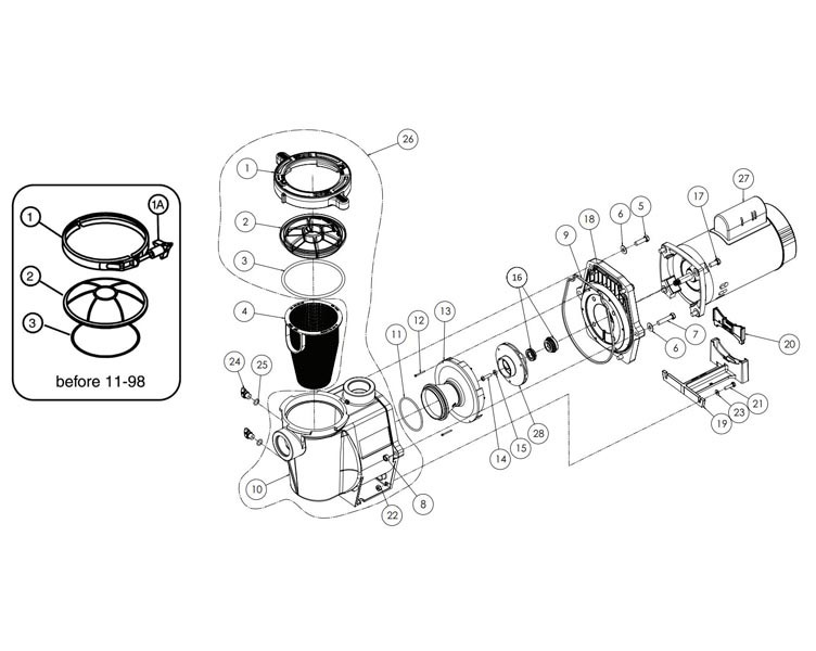 Pentair WhisperFlo Energy Efficient Pool Pump | 115/230V 0.5HP Full Rated | WFE-2 | 011511 Parts Schematic