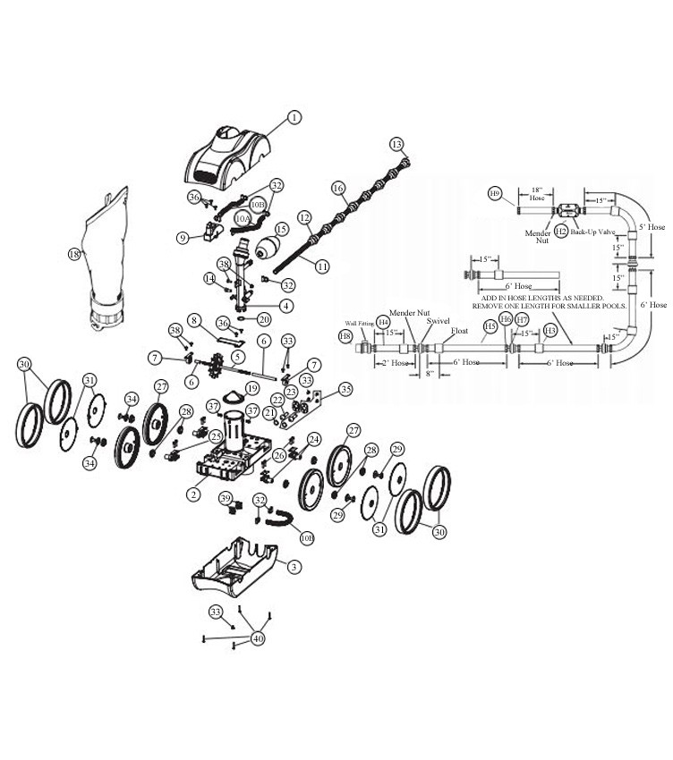 Pentair Kreepy Krauly Legend II Pool Cleaner | No Booster Pump Required | All Grey | LX5000GG Parts Schematic