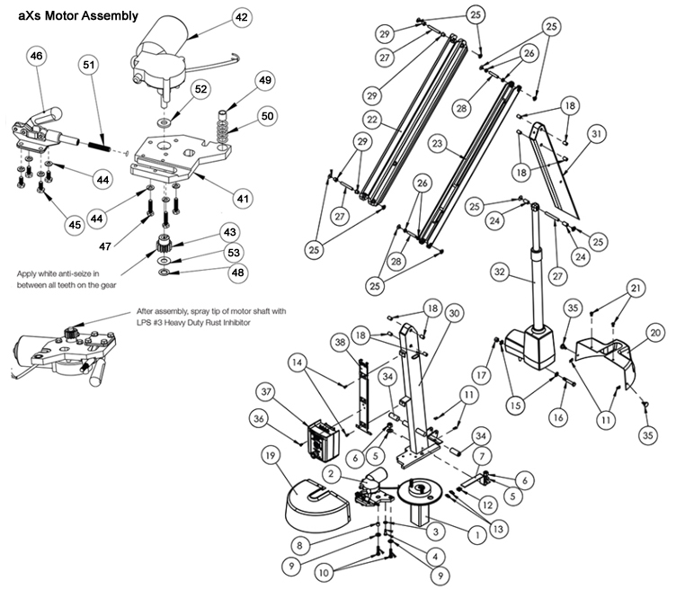 SR Smith aXs Semi Portable Basic ADA Compliant Pool Lift with Locking Anchor | AXS1000L Parts Schematic