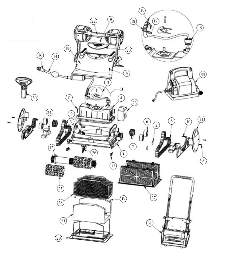 Maytronics Dolphin DX6 Robotic Residential Pool Cleaner with Caddy | 99996369-DX6 Parts Schematic