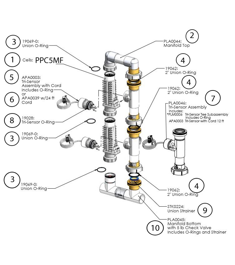 AutoPilot Commercial Manifold | Includes Two CC-15 Cells | 941-215C-A Parts Schematic