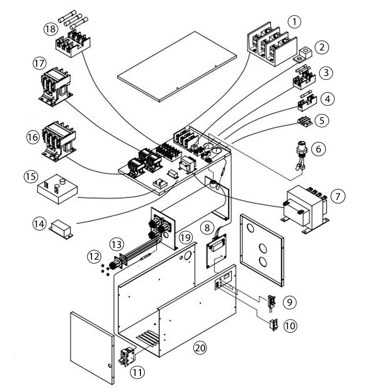 Coates Electric Heater 12kW Three Phase 240V | 32412CE Parts Schematic