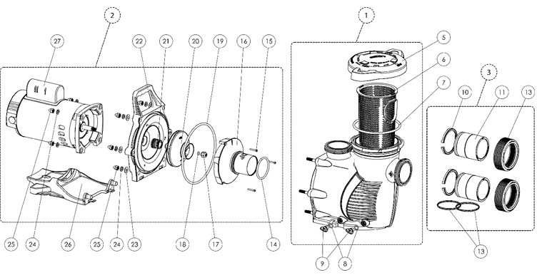 Pentair WhisperFlo XF Energy Efficient Pool Pump | 208/230V 3HP | XFE-12 | 022010 Parts Schematic