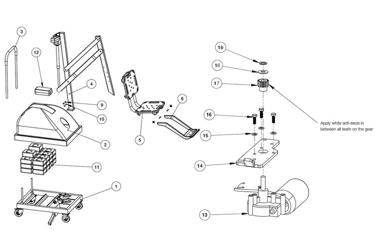 SR Smith PAL Portable Aquatic ADA & CA Compliant Lift | with Armrests | 200-0005 Parts Schematic