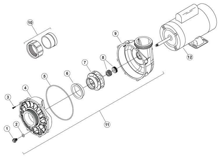 Waterway Viper Spa Pump | 2-Speed 5HP 230V 56-Frame | 3722021-1V Parts Schematic