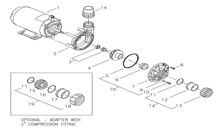 Gecko Aqua-Flo Circ-Master CMHP | 1 Speed 1/15 HP 115V Offset Discharge | 02093000-2010 Parts Schematic