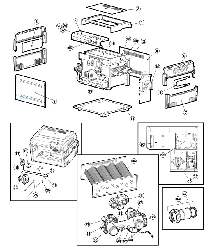 Universal H-Series Low NOx Induced Draft Pool & Spa Heater | Natural Gas | H250FDNASME Parts Schematic