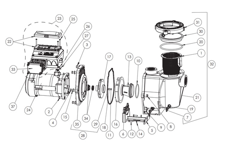 Pentair IntelliFlo i1 Variable Speed Pump VS+ 1HP | Time Clock Included | 011008 Parts Schematic