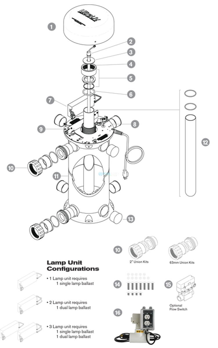 Paramount Ultraviolet Water Sanitizer 120V 52GPM 1 Lamp | 004-422-2021-00 Parts Schematic