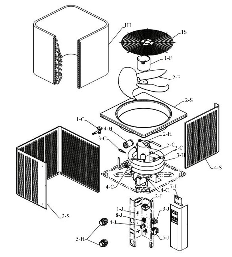 Raypak Compact Series Digital Pool Heat Pump 50BTU R-410A | R2350ti-E 013597 M2350ti-E 013598 016639 Parts Schematic