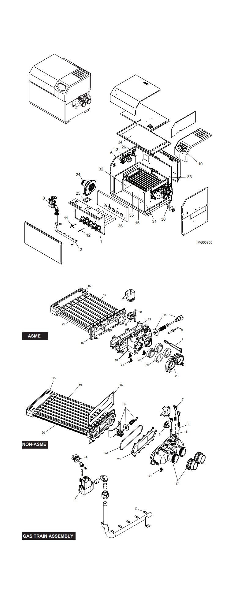 Lochinvar EnergyRite Pool Heater 250K BTU | Electronic Ignition | Digital Controls | Propane | ERL-252 | 100143168 Parts Schematic