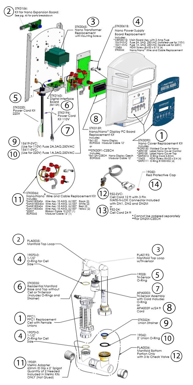 Autopilot Pool Pilot Digital Nano | 220V with 94105 Manifold, RC-35-22 | Up to 20,000 Gallons | DN2 Parts Schematic