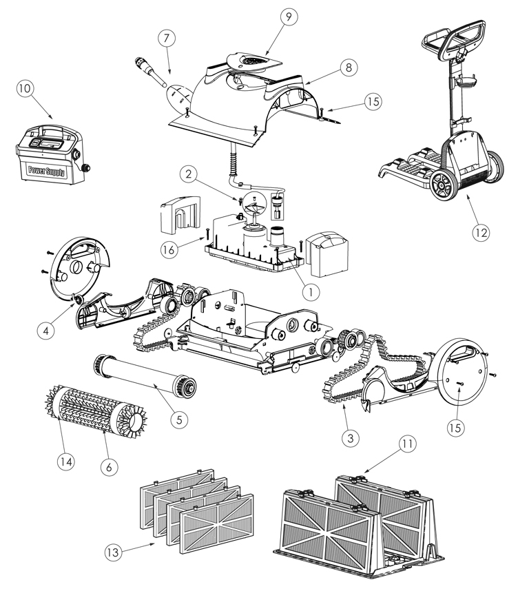 Pentair Kreepy Krauly Prowler 820 Robotic Pool Cleaner with Caddy | 60' Cable | 360031 Parts Schematic