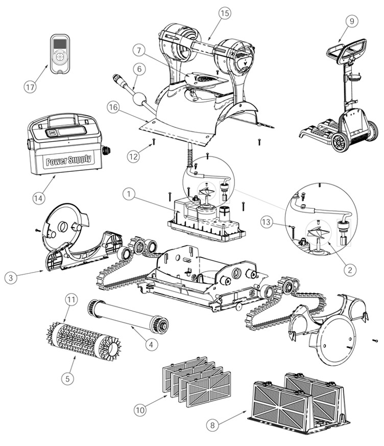 Pentair Kreepy Krauly Prowler 830 Robotic Pool Cleaner with Caddy & Remote | 60' Cable | 360032 Parts Schematic