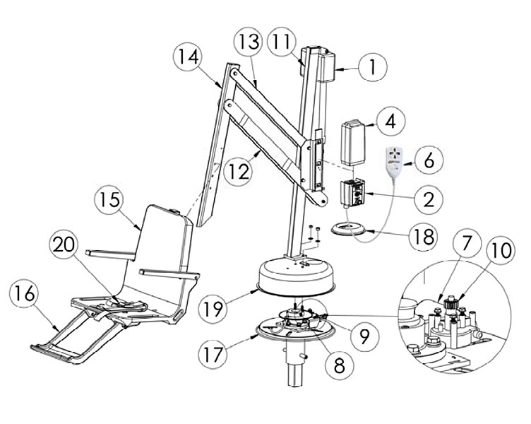 SR Smith Splash! 300 ADA Compliant Pool Lift | 300-3000 Parts Schematic