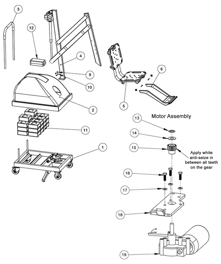 SR Smith PAL Hi-Lo ADA Compliant Pool Lift | with Armrests | 250-0005 Parts Schematic