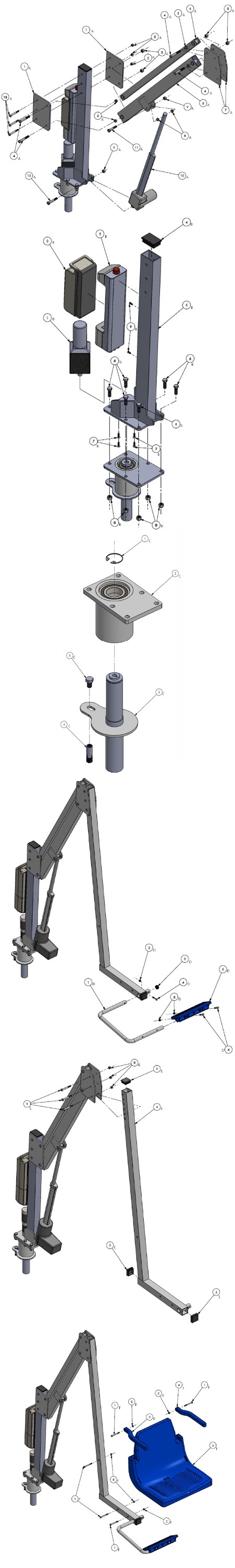 Global Pool Products Rotational Series R-375 Pool Lift | Round Anchor | R375RA Parts Schematic