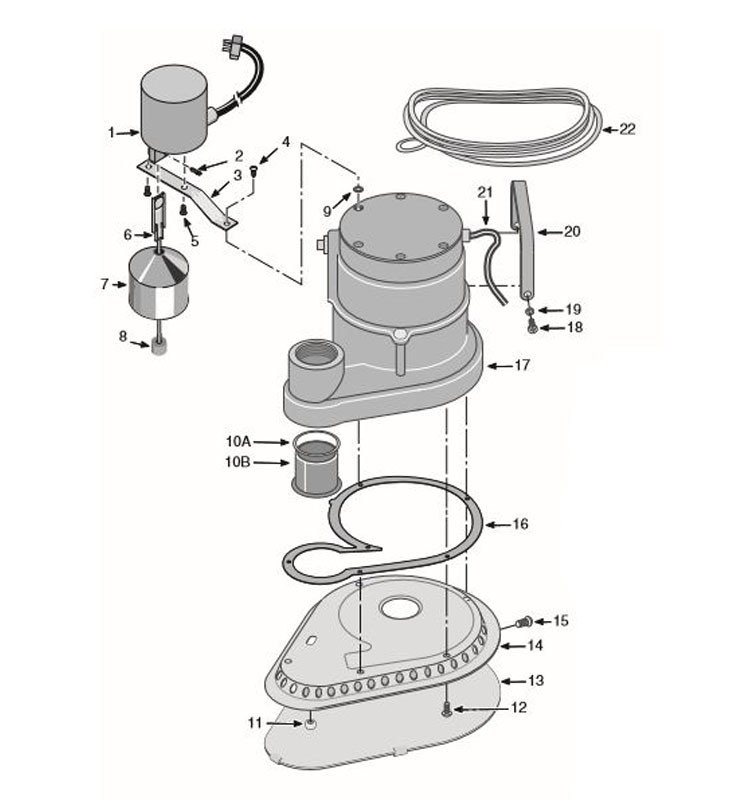 Pentair Stainless Steel Submersible Pool Service Pump | .75HP 115V 15' Power Cord | PCD-1000 Parts Schematic