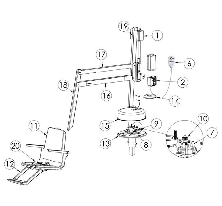 SR Smith Splash! Extended Reach ADA Compliant Pool Lift Kit | 370-2000 Parts Schematic