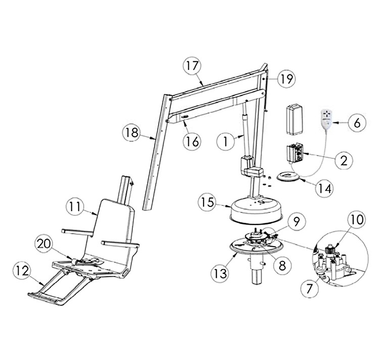 SR Smith Splash! Extended Reach ADA Compliant Spa Lift | 395-0000 Parts Schematic