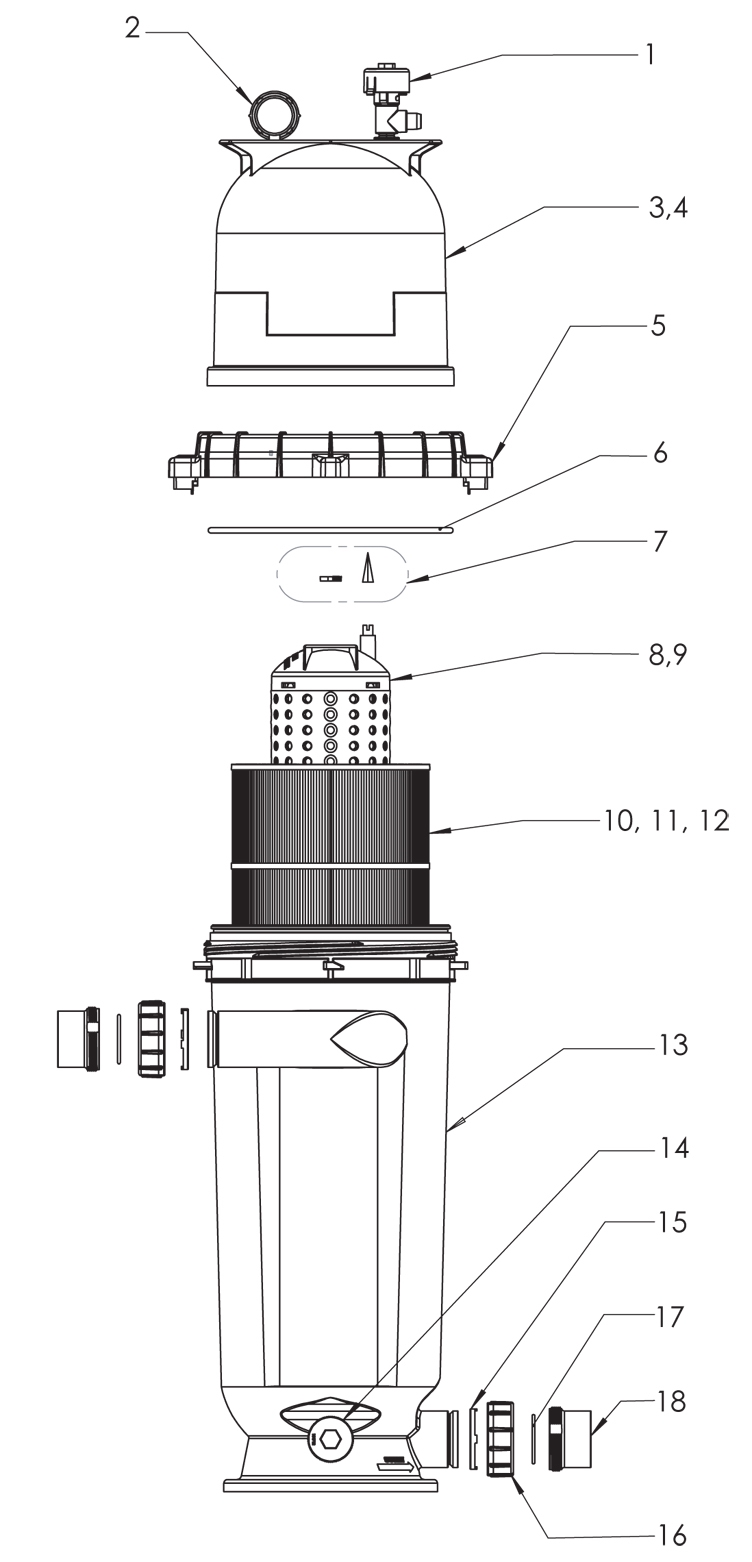 Pentair Clean & Clear RP Cartridge Filter | 100 Sq. Ft. | EC-160354 Parts Schematic