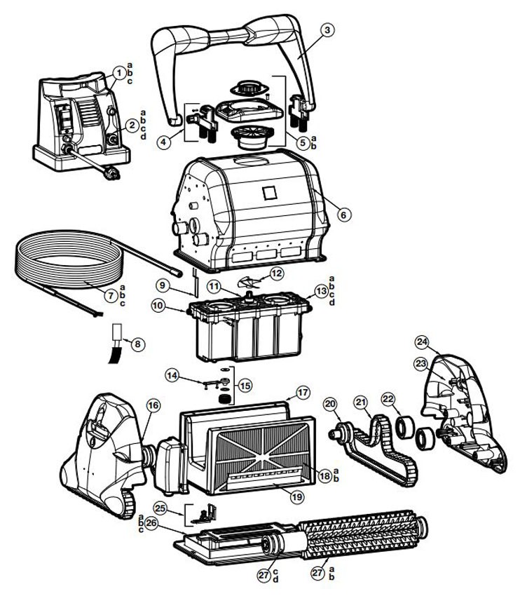 Hayward TigerShark 2 Commercial Robotic Portable Pool Cleaner with Caddy Cart | RC9956GRCC Parts Schematic