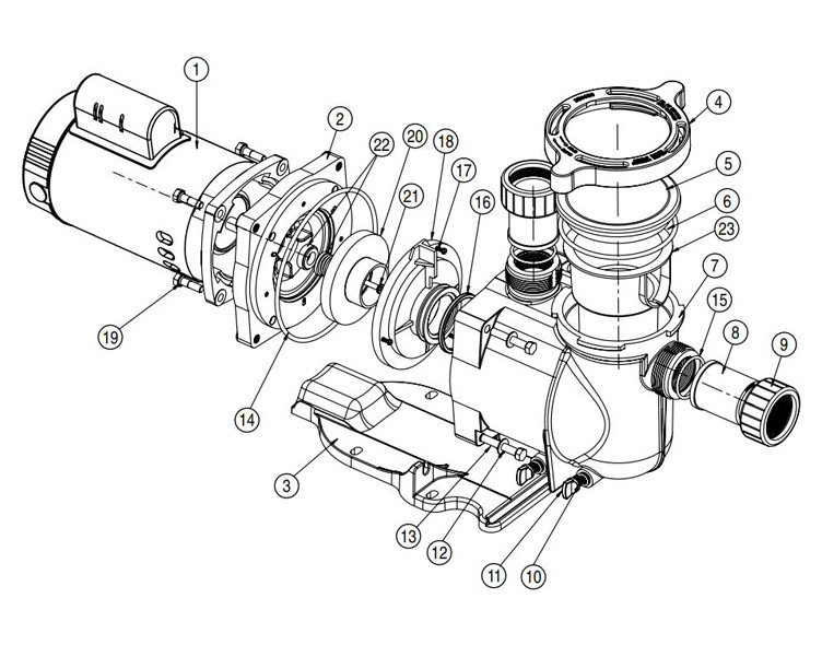 Pentair SuperFlo Energy Efficient Pool Pump | 115-208-230V 0.5HP | 348021 Parts Schematic