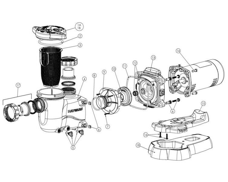 Hayward Max-Flo XL Standard Efficiency Max Rated Single Speed Medium Head Pool Pump | 0.75HP 115V 230V | SP2305X7 Parts Schematic