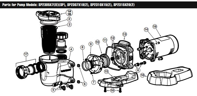 Hayward Max-Flo XL Pool Pump 2-Speed 1.5HP 230V | SP2310X152 Parts Schematic